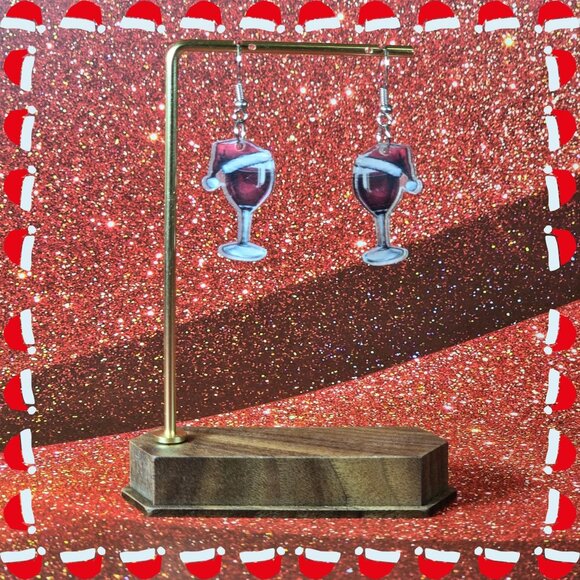 2/$15 Santa‎ Hat Wine Glass Earrings (NWOT) - Picture 1 of 4
